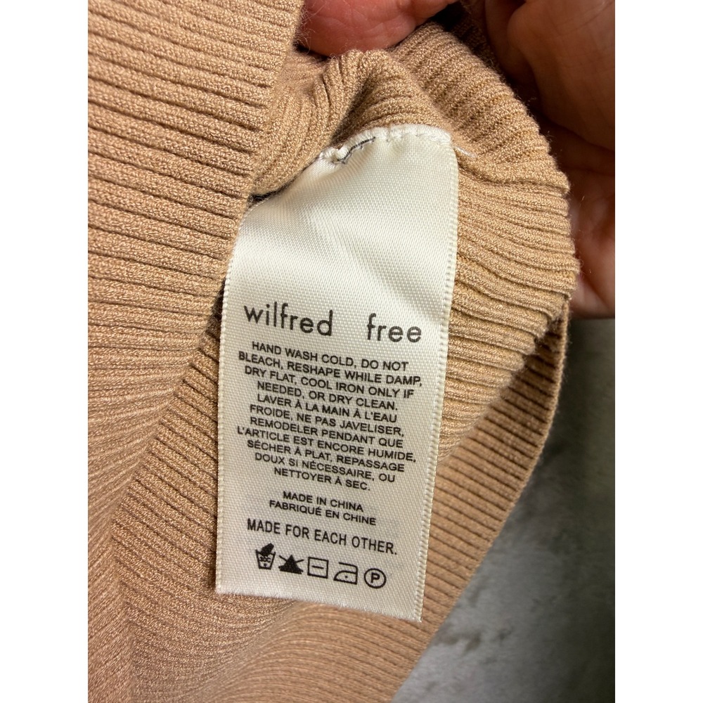 Wilfred Free Knit Cut Out Mini Dress Size Medium Camel‎ Ribbed Cap Sleeve - Picture 7 of 11